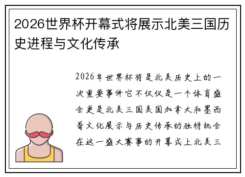 2026世界杯开幕式将展示北美三国历史进程与文化传承