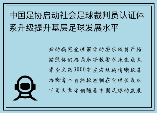 中国足协启动社会足球裁判员认证体系升级提升基层足球发展水平